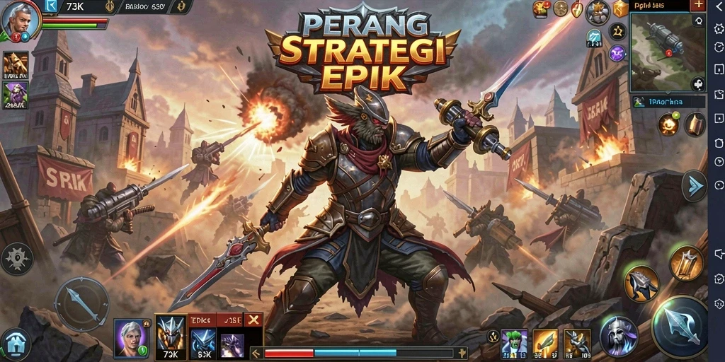 Tampilan gameplay seru dari 73K yang penuh strategi dan taktik.