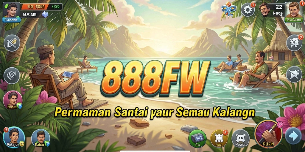 Screenshot utama 888FW menampilkan gameplay santai yang menarik dan penuh warna.
