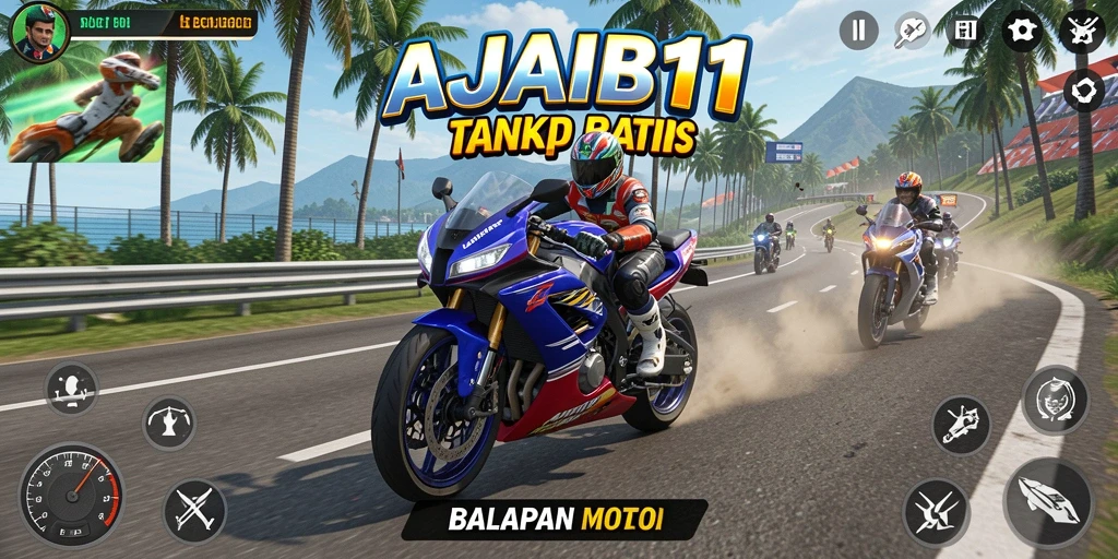 Screenshot menampilkan aksi balapan motor yang mendebarkan di lintasan.