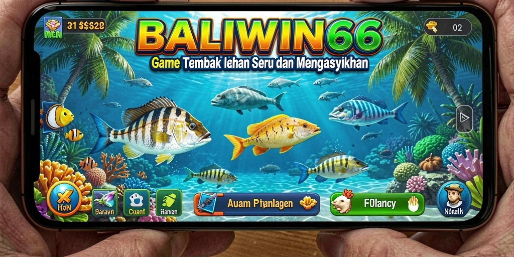 Tampilan gameplay seru dalam BALIWIN66 dengan berbagai ikan untuk ditembak.