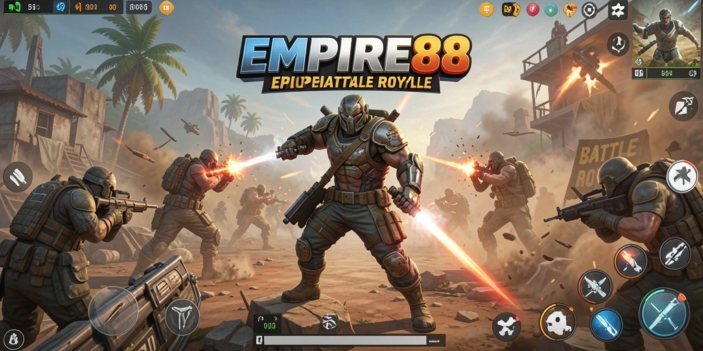 Screenshot EMPIRE88 menampilkan aksi seru dalam pertempuran Battle Royale.