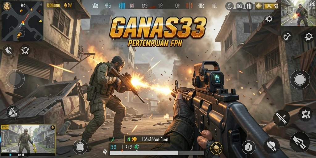 Screenshot gameplay intens dari GANAS33 dengan aksi FPS yang mendebarkan.