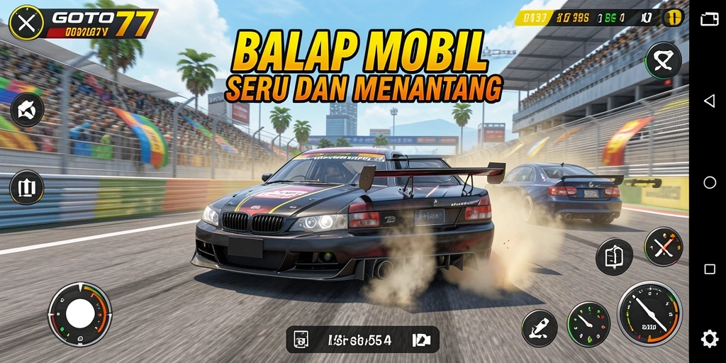 Tampilan gameplay balapan mobil di GOTO77 yang menegangkan dan seru.