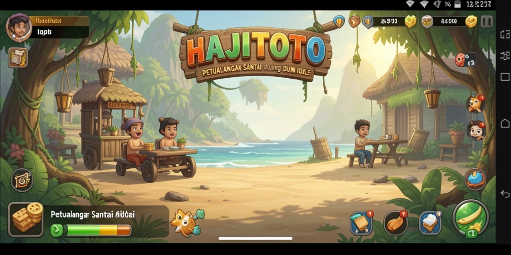 Tampilan screenshot utama HAJITOTO menampilkan permainan Idle yang menarik dan karakter yang lucu.