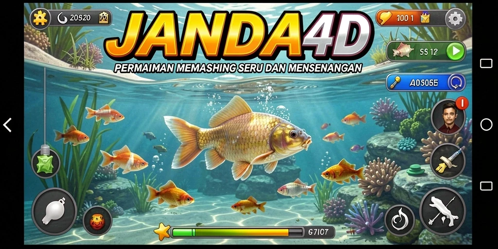 Tampilan gameplay JANDA4D dengan aktivitas memancing yang seru.
