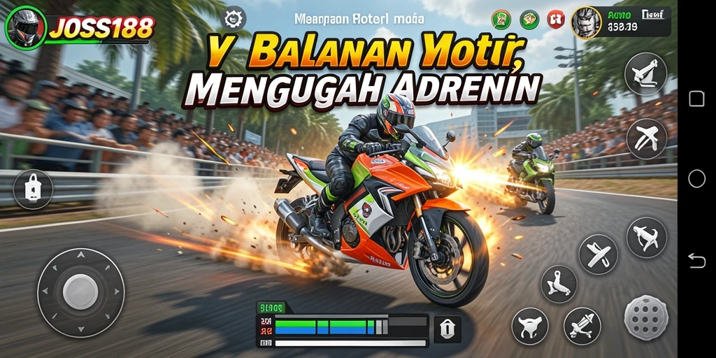 Screenshot gameplay JOSS188 menampilkan aksi balapan motor yang mendebarkan.