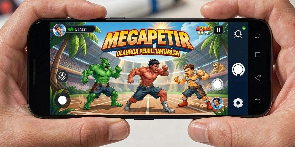 Screenshoot gameplay MEGAPETIR menampilkan aksi seru di lapangan olahraga.