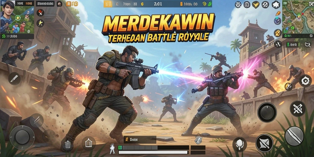 Tampilan gameplay seru dari MERDEKAWIN saat bertarung di arena.