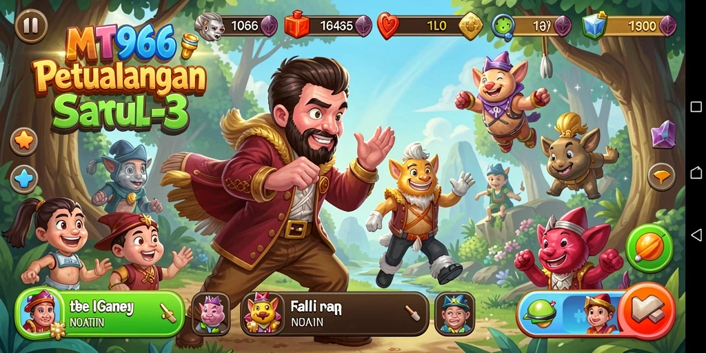 Gameplay seru Match-3 dengan permata berwarna-warni dan karakter lucu.