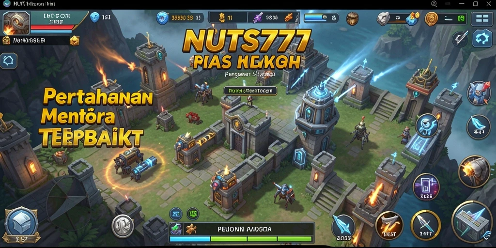 Tangkapan layar gameplay NUTS777 menampilkan aksi menara pertahanan yang mendebarkan.