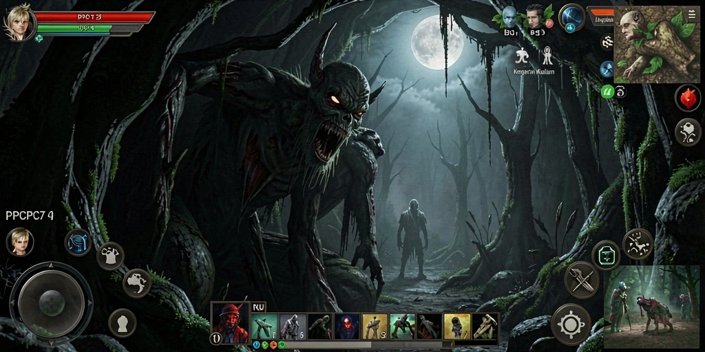 Screenshot gameplay PCPC7 menampilkan suasana mencekam dan efek visual yang menakutkan.