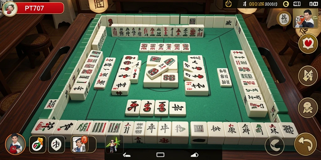 Tampilan gameplay PT707 dengan berbagai ubin Mahjong.