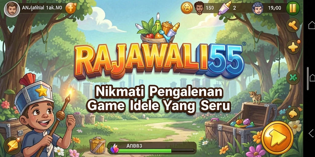 Tampilan gameplay RAJAWALI55 menampilkan kemajuan karakter dalam mode Idle.