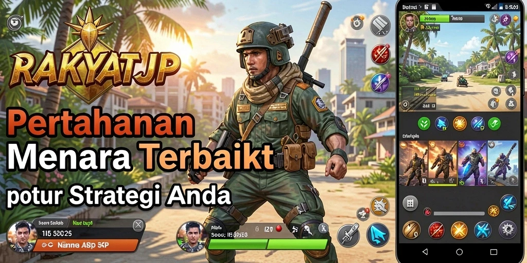 Gameplay menarik RAKYATJP Tower Defense dengan menara dan musuh yang beragam.