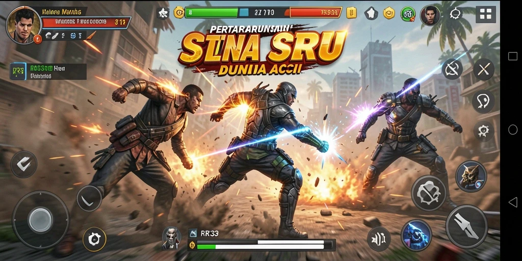 Tangkapan layar gameplay RR33 dengan aksi pertarungan yang mendebarkan.