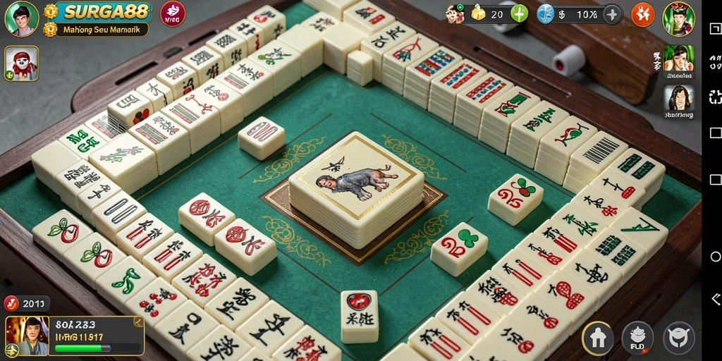 Tampilan gameplay SURGA88 yang menarik dengan ubin Mahjong berwarna cerah.