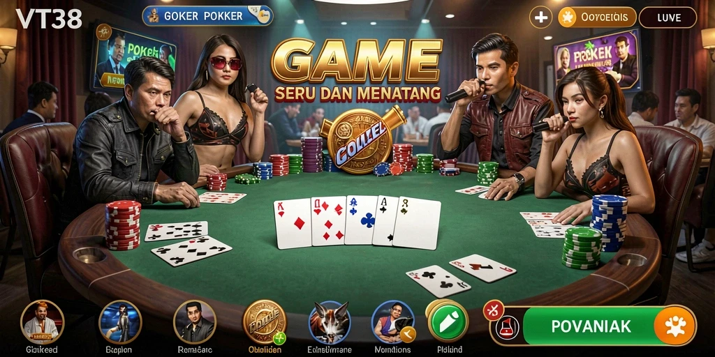 Screenshot utama VT38 menampilkan gameplay seru Poker.