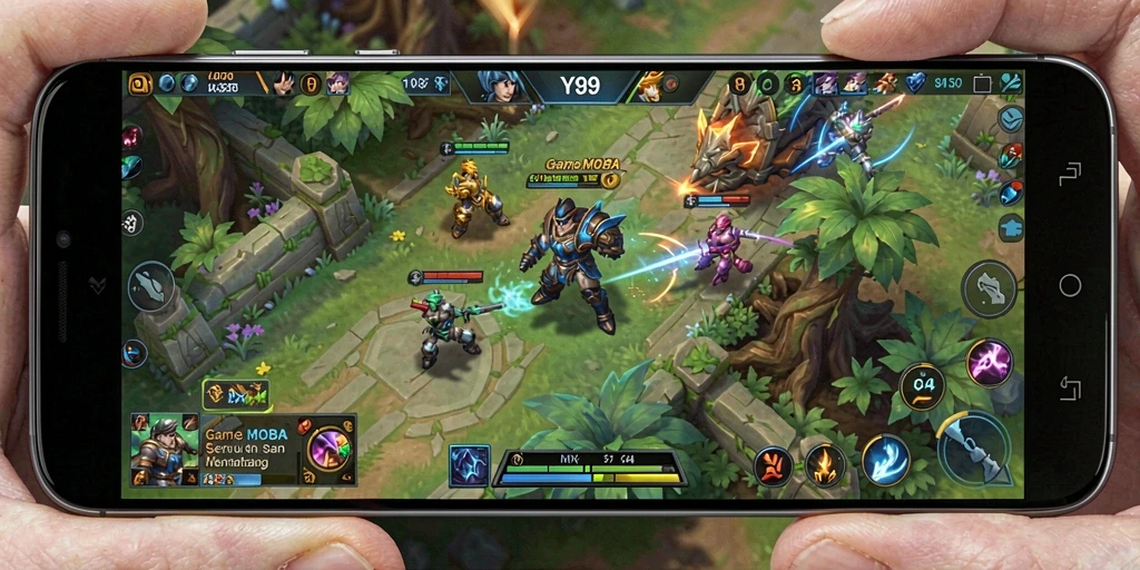 Screenshot menampilkan aksi seru dalam game MOBA Y89.